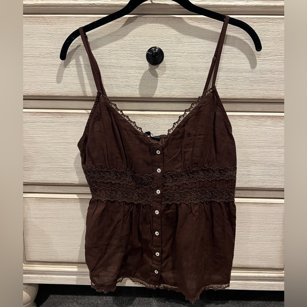 Zara Brown Lace Trim Women's Top